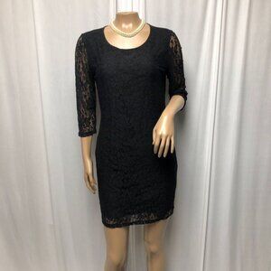 Mac and Jac Black Lace Dress Womens Size Large Stretch Lined Sheer Short Bodycon